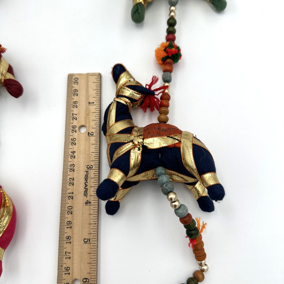 2 Handmade Colorful Fabric Elephant Camel On Hanging Beaded Strings Bells - Picture 3 of 6